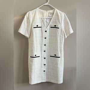 Loft white sheath short sleeve tweed mini dress size 12 new